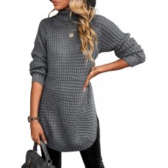 Женский тёплый вязаный свитер с высоким воротом из акрила с текстурной вязкой и длинными рукавами