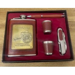Набор для подарка мужчине (нож, 2 рюмки, фляга, ручка) в красивой коробке