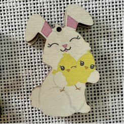 Деревянный пасхальный декор, зайка с цыплятами