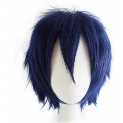 Синтетический короткий прямой синий пушистый парик с полной головой