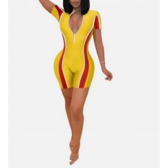 Женский комбинезон с коротким рукавом и V-образным вырезом